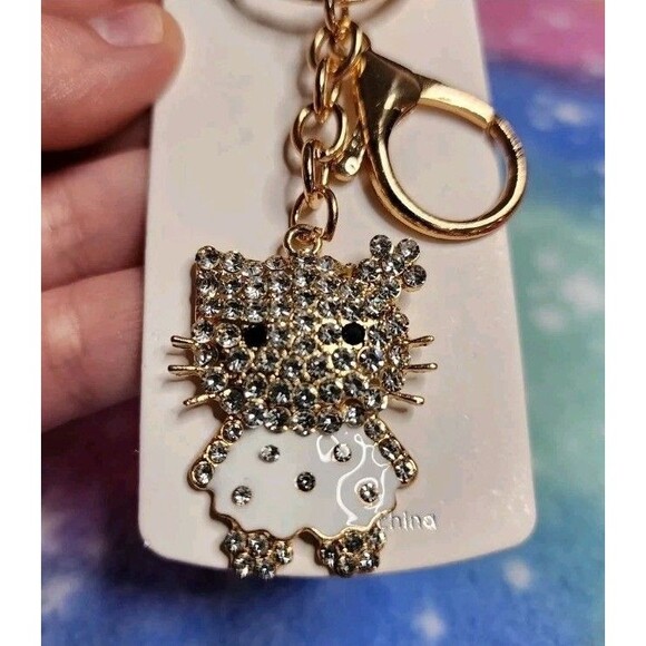 Hello Kitty White Dress Rhinestone Keychain With Clip Bling Sanrio Character - Picture 2 of 4